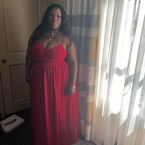 Celebrate It Red V-Neck Spaghetti Strap Maxi Dress